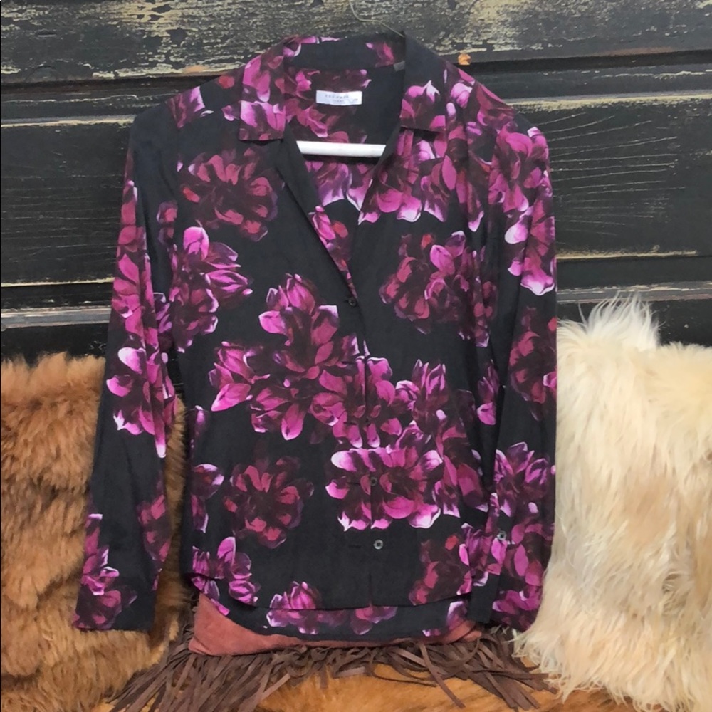 Equipment maroon and pink floral button down